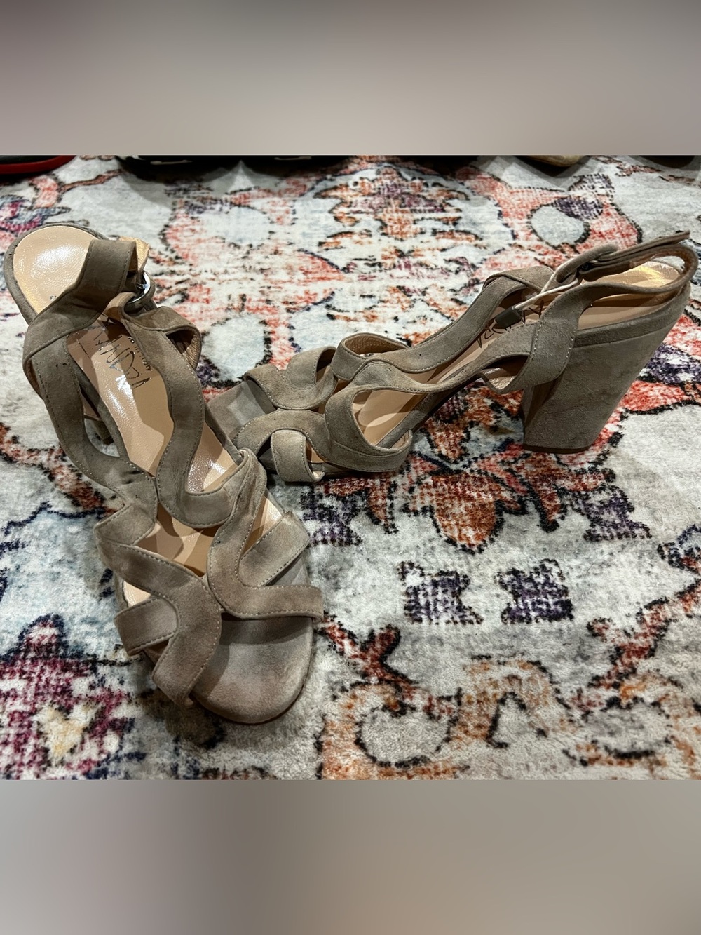 Taupe Suede Strappy Block Heel Sandals